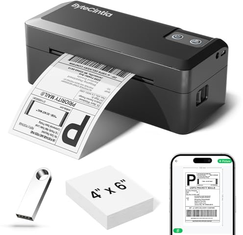ByteCintia Imprimante d'étiquettes d'expédition Bluetooth, 4x6 Imprimante Etiquette Expedition pour Les Colis et Les Petites Entreprises à Domicile Compatible avec Ebay, Amazon, Etsy, Ups, Shopify