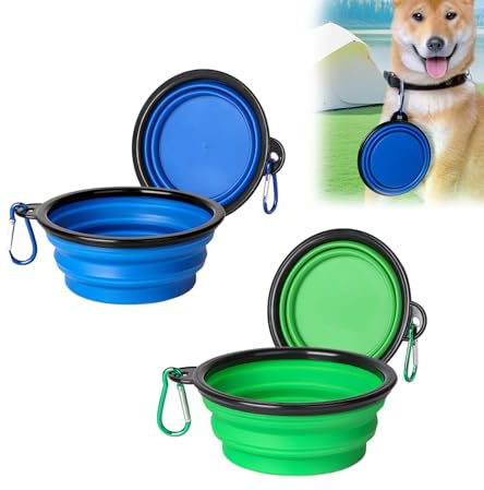 Lot de 2 gamelles pliables pour animaux de compagnie - Gamelles de voyage étanches pour chiens et chats (350 ml) - Avec mousqueton et design anti-fuite - Vaisselle en silicone pour le camping et les
