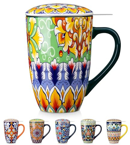 vancasso Teetasse mit Deckel und Sieb, 540ml Keramik Teetasse Groß, Schöne Tassen mit Siebeinsatz Für Losen Tee, Spülmaschinen- & Mikrowellenfest, Teebecher Geschenke Für Teeliebhaber