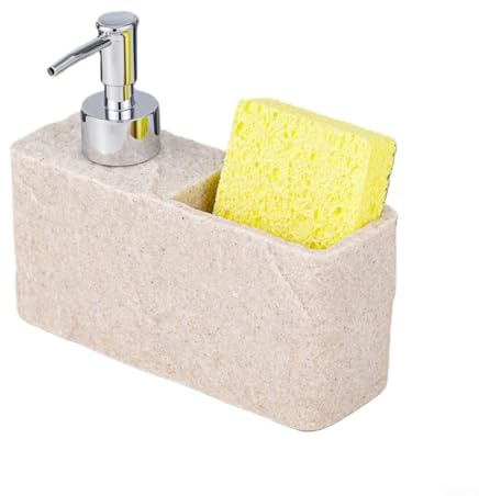 Set dispenser di sapone per cucina, dispenser di sapone da bancone, con supporto per spugna per bagno o lavello della cucina (beige)