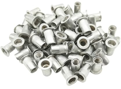 Edelstahl-Flachkopf-Blindnietmuttern, Aluminium-Nietmuttern-Set, 100 Stück, M3-M8, silber(70pcs M6)