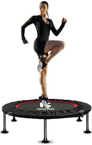 KENSONE Trampoline Fitness 101,6 cm Pliable Silencieux avec Barre Réglable pour Adultes Enfants Charge Maximale 150 kg pour Usage Intérieur Extérieur (sans poignée)