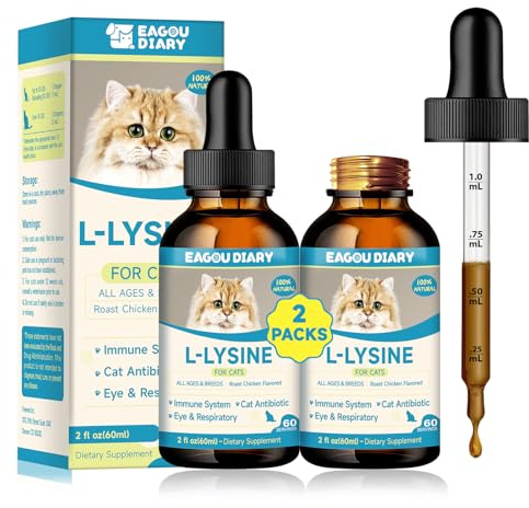 L-lysin för katter (set om 2), lysin för katter, immunstödstillägg, nysningar, förkylning, rinnande näsa, andningsvägarnas hälsa, vattnig, colostrum, taurin, vitaminer