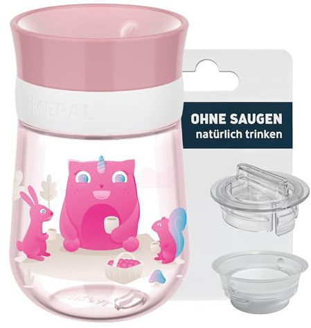 Landpark Trinklernbecher Rosa 2 Trinkaufsätze - saugfrei - Trinkbecher 300 ml - BPA frei - Kinderbecher zum Trinken lernen - ab 9 Monaten