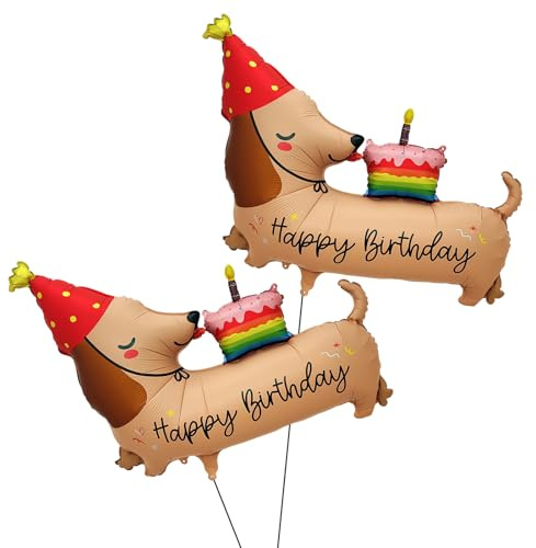 2 pcs Ballon Anniversaire Chiot, Teckel Happy Birthday, Ballon en Foil 3D Teckel, Ballons Chiot, Décoration de Fête à Thème Chien, Anniversaire de Chien (Multicolore D)