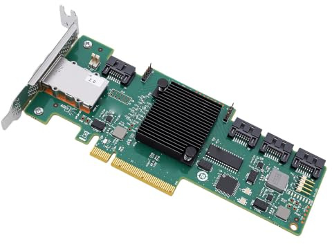 YUEHISY Tarjeta Controladora Raid SAS SATA de 8 Puertos y 6 Gbps, PCIe 2.0 X8 HBA con Modo IT/IR, Hardware Raid 0/1/10/1E, JBOD, SFF-8088 Interno y Externo