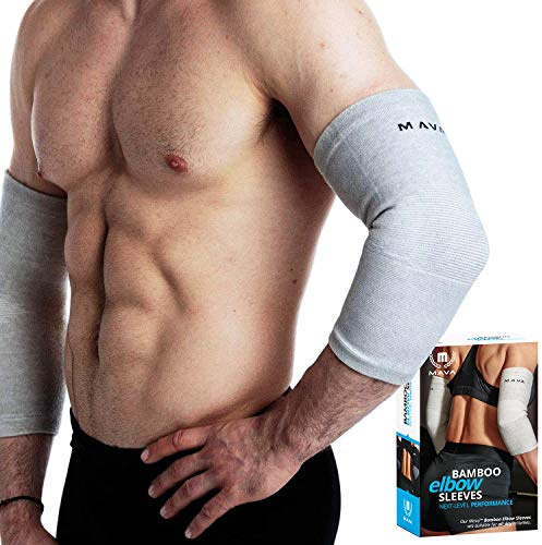 Mava Sports Ellenbogenbandage aus Bambus, Kompressions-Stützmanschette für Sehnenscheidenentzündung, Tennis, Golf, Ellenbogenbehandlung – Reduziert Ellenbogengelenksschmerzen (Grau,S)