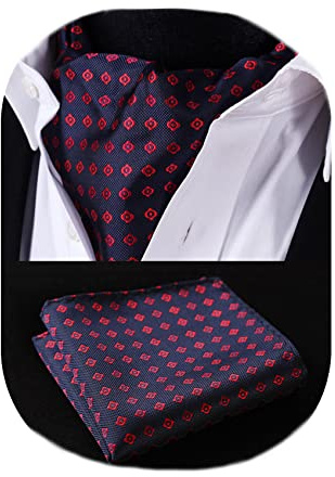HISDERN Kravatt i silke för män med paisley-mönster, set med kravatt och ficknäsduk, prickig kravatt och näsduk för bröllopsfest eller jul, en storlek
