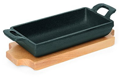 Mini Sartén de hierro fundido, con posavasos de madera, no apto para lavavajillas, muy resistente, gran retención de calor, ideal para servir/15,3 x 7,7 x 3,2 cm