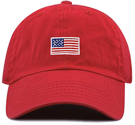The Hat Depot Kids American Flag Washed Low Profile Cotton and Denim Plain Baseball Cap Hat (2-5yrs, Red)