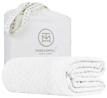 Threadmill Luxury Cotton Blankets for Queen Size Bed | All-Season 100% Cotton Queen Size Blanket | Criss Cross Jacquard Cozy Lightweight, Soft Breathable Coverlet fits Full Size Bed, 90x92 | White