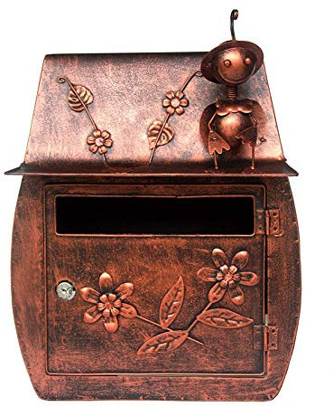 GETZ MSYO Cassette Postali per Esterno, Cassetta della Posta Vintage, Cassetta Postale Decorativa, Cassetta delle Lettere in Metallo con 2 Chiavi, Marrone/Verde (Dimensioni: 40x30x16cm)