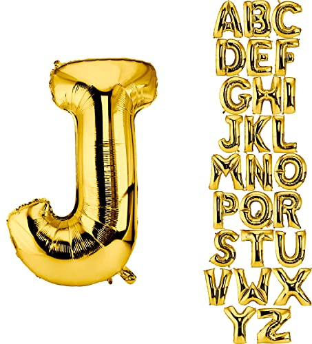 DekoRex Folienballon Gold 100cm Luftballon Geburtstag Hochzeit Deko (Buchstabe J)