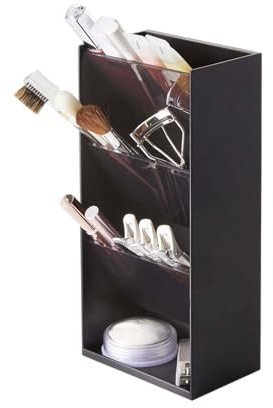 YAMAZAKI 5604 TOWER Makeup Storage Case, black, ABS Resin/Polycarbonate/Silicone, 12 x 7.7 x 25 cm