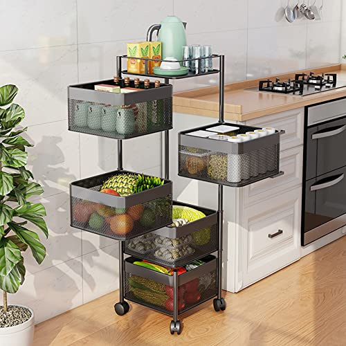 Luchs - Universall multifunktionales Regal Küchenrollwagen Obstkorb Aufbewahrungsbehälter Küchenregal Organizer für Küche, Badezimmer, Kinderzimmer und Büro auf Rädern (5 Fächer)