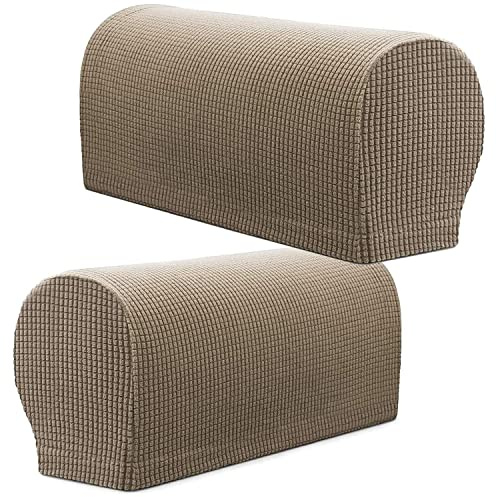 XIEHUZA Arm Rest Covers, Stretch Armchair Couch Armrest Chair Covers for Furniture Protector, Anti-Slip Sofa Chair Arm Caps Spandex Polyester Slipcovers, Set of 2 (Sand)