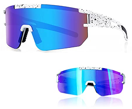 Ruikdly Schnelle Brille Rave Polarisierte Sportbrille Fahrradbrille Herren Damen Sportsonnenbrillen UV400 Schutz Radbrille Laufbrille für Outdoorsport Radfahren Fahren Laufen Golf (Weiß und Blau)
