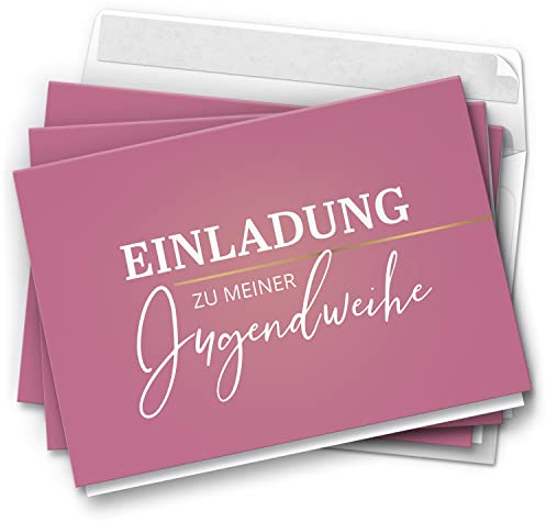 10 Jugendweihe Einladungskarten Mädchen - Motiv Rosa Edel - moderne Einladungen Klappkarten mit Umschlägen