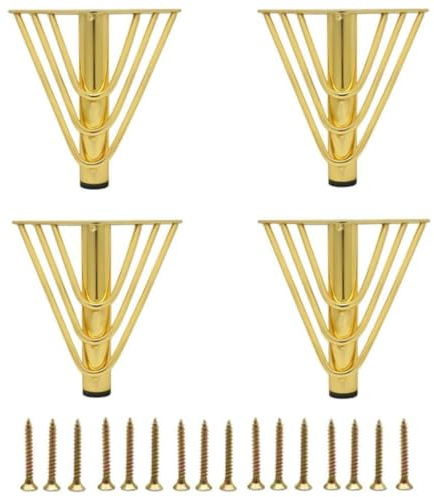 MEETOZ 5.1 inch Gold Furniture Legs Setm,4PCS Metal Cabinet Legs,with Rubber Floor Protectors, for Sofa, Legs for Dresser, TV Stand, End Table etc