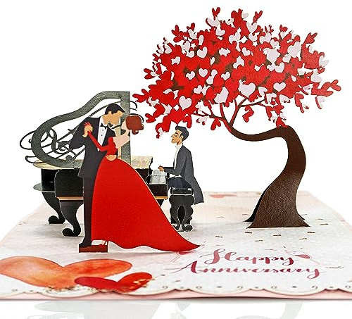 CUTPOPUP Couple Dancing Pop Up Anniversary Cards, 3D Valentines Cards, Wedding Anniversary Card, Husband Valentines Day Card for Him Her Wife Husband Mum Dad Son Daughter (Couple with Piano) US8-61UK