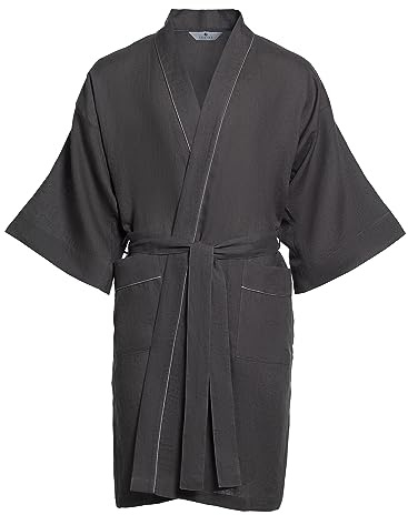 Revise RE-513 herr kimono – morgonrock – 100 % linne – premiumkvalitet, GRÅ, 3XL-4XL