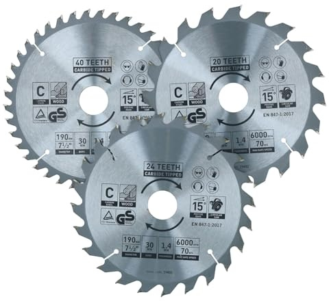 Circular Saw Blade 190mm x 30mm 20 24 40 Teeth TCT Cutting Disc Wood 3pc