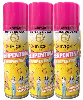 PLUS HOME Spray colores lanza serpentina hilo color,Aerosol con hilo serpentino,pulverización Biodegradable para Celebración de fiesta de boda.Fucsia Pack de 3 botellas