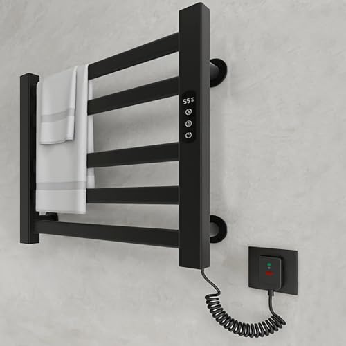Radiador Electrico Bajo Consumo, Toallero Electrico, Pantalla Digital Lcd, Interruptor De Temporizador, Toallero Eléctrico De Temperatura Constante Con Estante De Almacenamiento 500*450*100MM black