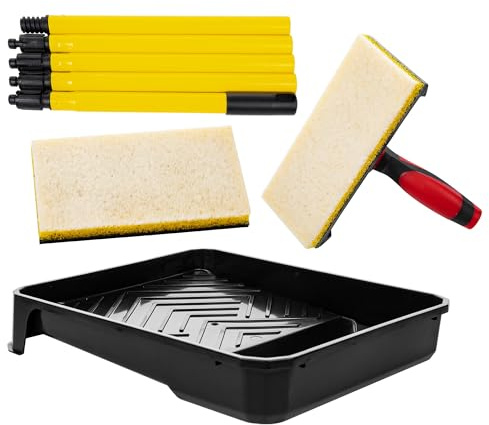 Albert Austin Decking Stain Paint Pad Applicator Kit with Extension Pole Handles Durable Plastic Comfortable Grip Pad Handle Lock Adjustment Oil Applicator Sturdy Paint Tray Paint Pad Decorating Set