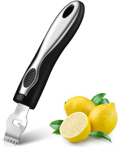 Rallador de Cítricos Pelador Raspador de Limones Profesional con Cuchillo Canelle Herramienta de Pelar Limón Acero Inoxidable para Rodaja Limón Cocina Cóctel Ginebra Lima Naranja (Moderno, 17,5 cm)