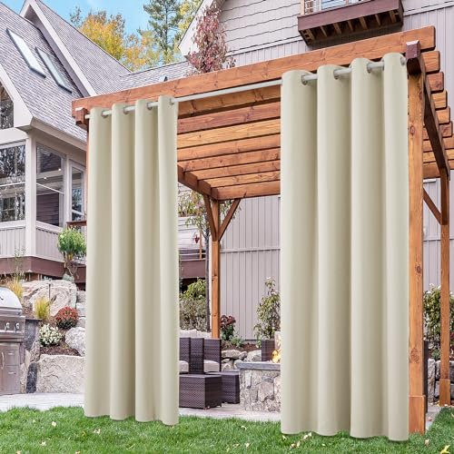 Deconovo Tende da Sole per Esterno con Anelli – Tenda Oscurante Termica e Idrorepellente per Gazebo, Balcone, Patio e Soggiorno, 2 Pezzi 132x214 CM, Beige Chiaro