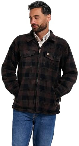 JACK PYKE Men’s Tundra Shirt – Checked Flannel Long Sleeve Zip Shirt with Fleece Lining, Turn-Down Collar, Multi Pockets, Button Cuffs for Shooting or Casual Wear - Brown Medium