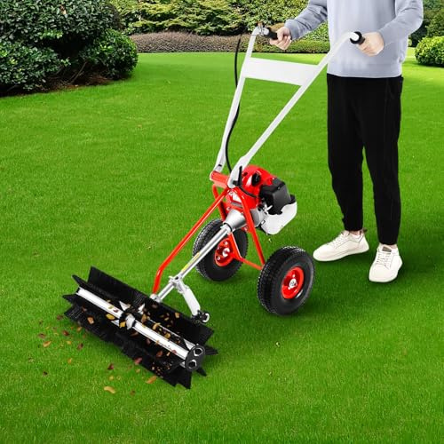 DSYOGX 2-Stroke Gas Power Sweeper Broom, 43 cc Engine Sweeper Roller Cleaning Gasoline Powered Road Leaf Sweeper Broom with Handheld for Cleaning Construction Sites, Farms, Streets, Driveways, Parks