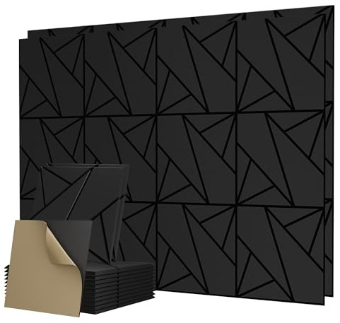22 Pack Acoustic Panels With Self-Adhesive - Sound Proof Foam Panels 12'' X 12'' X 0.4''- Decorative Tiles With Noise Reduction - High Density Soundproof Wall Panels for Home Studio Office-Black