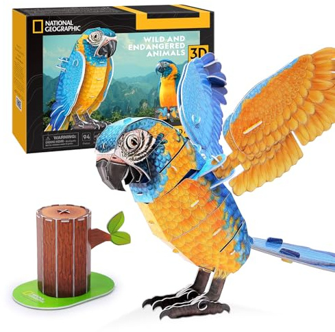 National Geographic – blåskägg-ara | 3D-pussel | leksak från 8 år pojkar | 3D-pussel barn | 3D-pussel | Present pojke 8 år | 94 delar