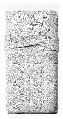 Jay Franco Marvel Deadpool Comic Sketch - Juego de sábanas de 3 piezas súper suave, incluye fundas de almohada reversibles