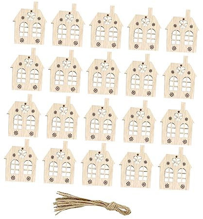 VILLCASE 20 Stück Holz Weihnachtsanhänger Haus Form Wiederverwendbar Leicht Glatte Kanten Weihnachtsbaumbehang Zum Aufhängen Für Weihnachtsdeko Und Kinderpartys