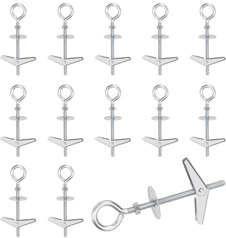 Swpeet Lot de 15 vis à bascule Eye Bolt M5 x 75 mm et écrous à ailettes avec écrous de sorcière, rondelles assorties, vis à bascule papillon Heavy Duty Crochet pour suspension plus lourde