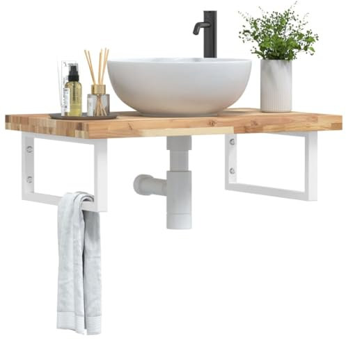Mobili da bagno con mensola per lavabo da parete in acciaio e legno massello di acacia