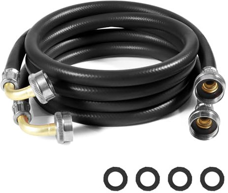 KEOKLE Washing Machine Hoses,6ft Black Rubber 90 Degree Elbow Washer Hoses，2pack 3/4 Water Supply Lines Universal Fit to Hot and Cold Water