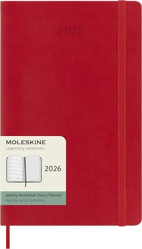 Moleskine Wochenplaner, Wochenagenda 2026 12 Monate Mit Platz Für Notizen, Mit Weichem Einband und Elastischem Verschluss, Großformat 13x21, Farbe Rot