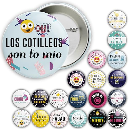 Colección de 20 Chapas Decorativas con Frases Divertidas y Emojis, Diseño Moderno y Colorido