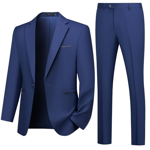 Autsel Anzug Herren Slim Fit Anzüge 2 Teilig Business Herrenanzug Hochzeit Sakko Hose Marineblau XXL