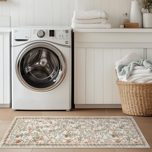 TOPICK Blumen Läufer Flur Waschbar Küche Läufer Teppich 60x150 Orange-Blau