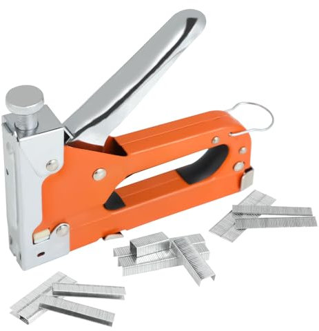 3-in-1 Handtacker - Tacker für Holz Set mit 600 Klammern Professionelle Metall Tackerpistole für Holz Tischlerei Handtacker Stoffbefestigung Möbelherstellung Dekoration und Kabelbefestigung (Orange)