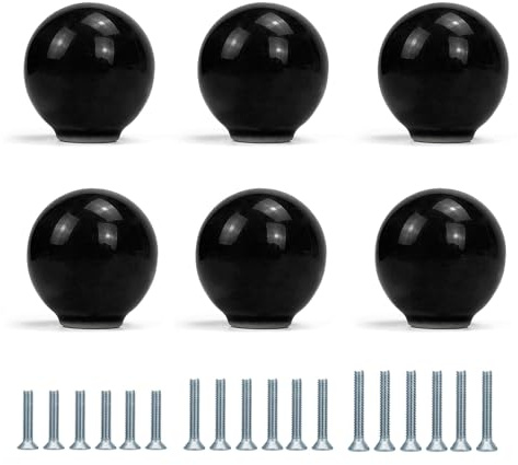 FOAN Confezione da 6 pomelli in ceramica per cassetti, adatti per armadio/cassettiera/cassettiera/toilette/camera dei bambini, 3,8 cm, dotati di viti di varie dimensioni, nero