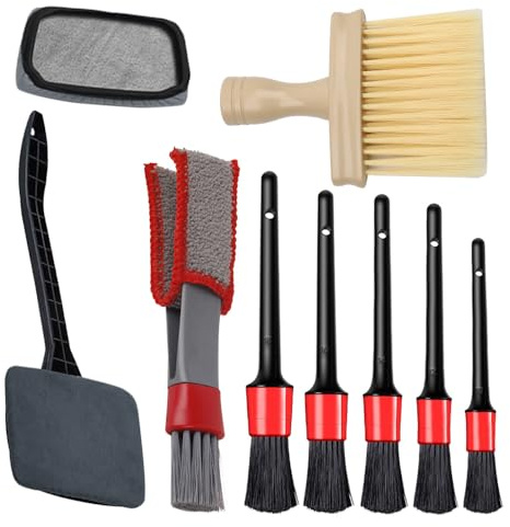 9Pcs Car Cleaning Brush Kit Car Detailing Brushes Set Long Reach Windscreen Cleaner Interior & Exterior Cleaning Kit for Automotive Trim Wheel Rim Engine Air Vents