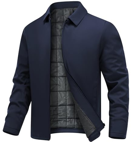 Allthemen Chaqueta Invierno Hombre Engrosado Bomber Cálida con Cremallera Cazadora Casual Entretiempo a Prueba de Viento Azul marino XL