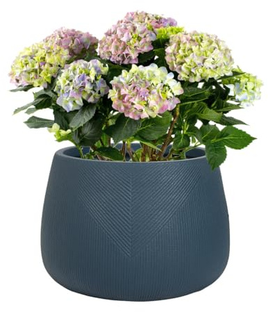 Fibre Clay Plant Pots 42cm Indoor/Outdoor Modern Rippled Finish Flower Pot Planters Patio Decking Lawn Doorstep Porch Houseplant Shrub Topiary Bush Plant Pot Clay Planters (Blue, Medium 30L) - ED25