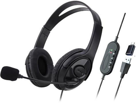 Elqubkan Auriculares USB con Cable para EnseñAnza en Computadora, Auriculares TelefóNicos con MicróFono Tipo C, Adecuados para Zoom, Skype, Oficina, Centro de Llamadas